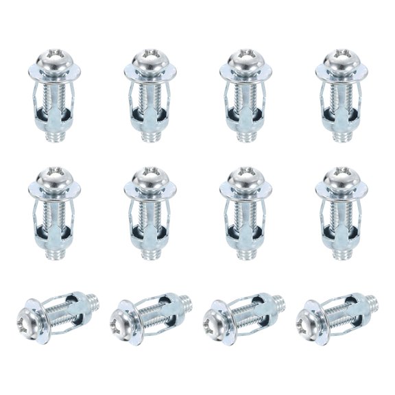 12 Set M8x34.5mm Jack Nuts, Carbon Steel Zinc Finish Expansion Screw Petal Nut for Hollow Wall Iron Skin Line Use in Thin Soft Wall, Silver