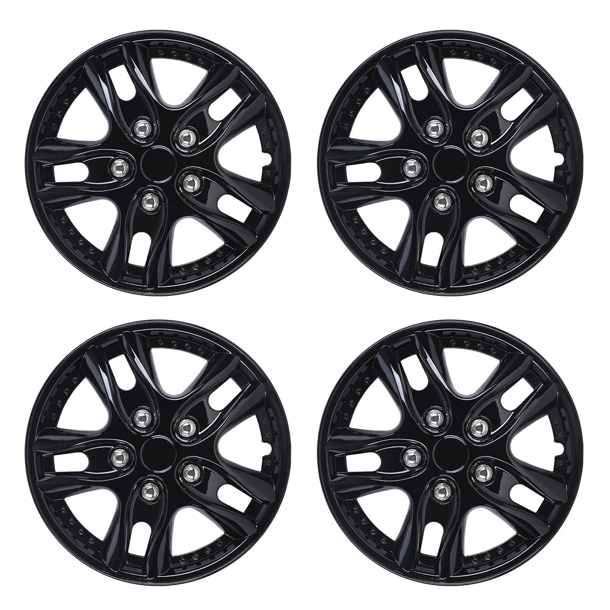 12" Set of 4 Wheel Covers Snap on Hubcaps Full Hub Caps Fit R12 Tire & Steel Rim (4 Pack) Black Lacquer