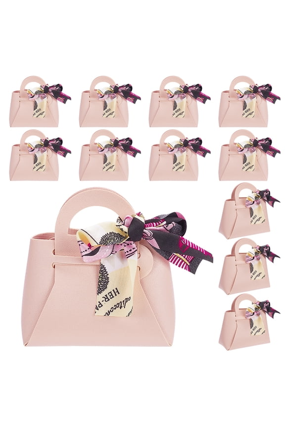 12 Set PU Leather Candy Gift Handbags Candy Case with Ribbon for Wedding Party Pink 34.5x31.1x0.08cm