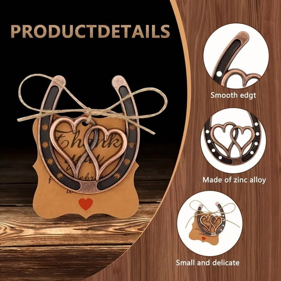 12 Set Rustic Heart Horseshoe Gift Set Brown Metal Lucky Horseshoe Party Favors with Thank You Cards Jute Twine and Organza Bags for Wedding Celebration Birthday and Bridal Shower Vintage Style Decor