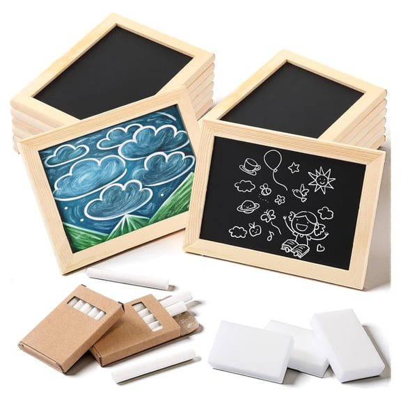 12 Set Small Chalkboard with Chalk Sticks and Eraser 5" x 7" Double Sided Framed Chalkboard Mini Chalk Board with Frame Slate Board Signs School Supplies for Back to School Classroom Office