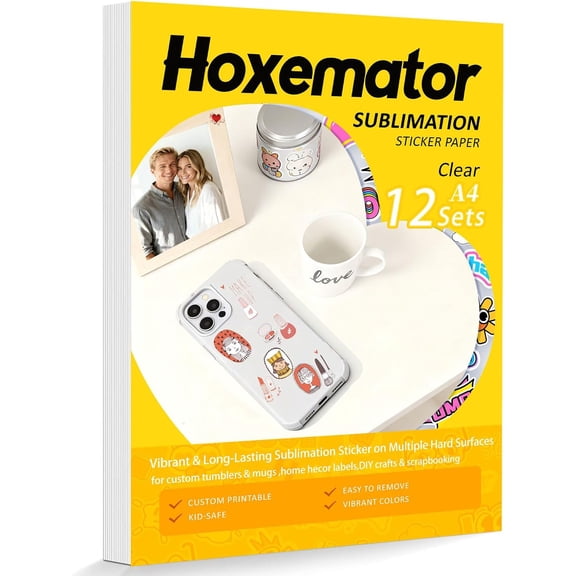 [12 Set] Sublimation Paper for Sublimation Printers & Ink + Clear Sublimation Sticker Paper, Waterproof, Fade-Resistant Sublimation Transfer Paper for DIY Mugs, Tumblers, Phone Cases