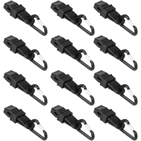 12 Set Tarp Clamps With Black D Carabiner For Fixing Tarpaulin Tent Canvas Tarpaulin At Swimming Pool Mountain Clip Tie Down Suitable For Camping Picnic Outdoor Tent Accessories