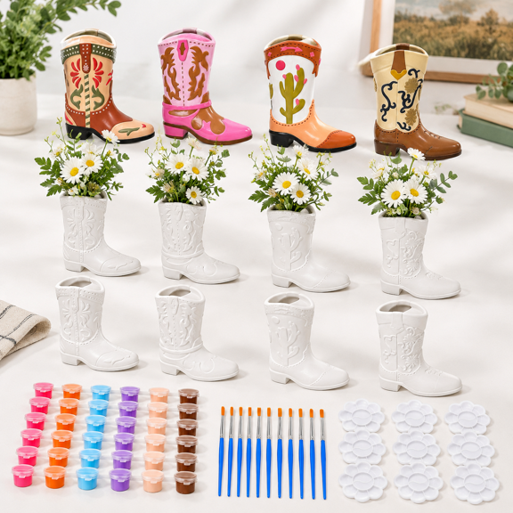 12 Set Western Cowboy Boot Vase Ceramics Tot
