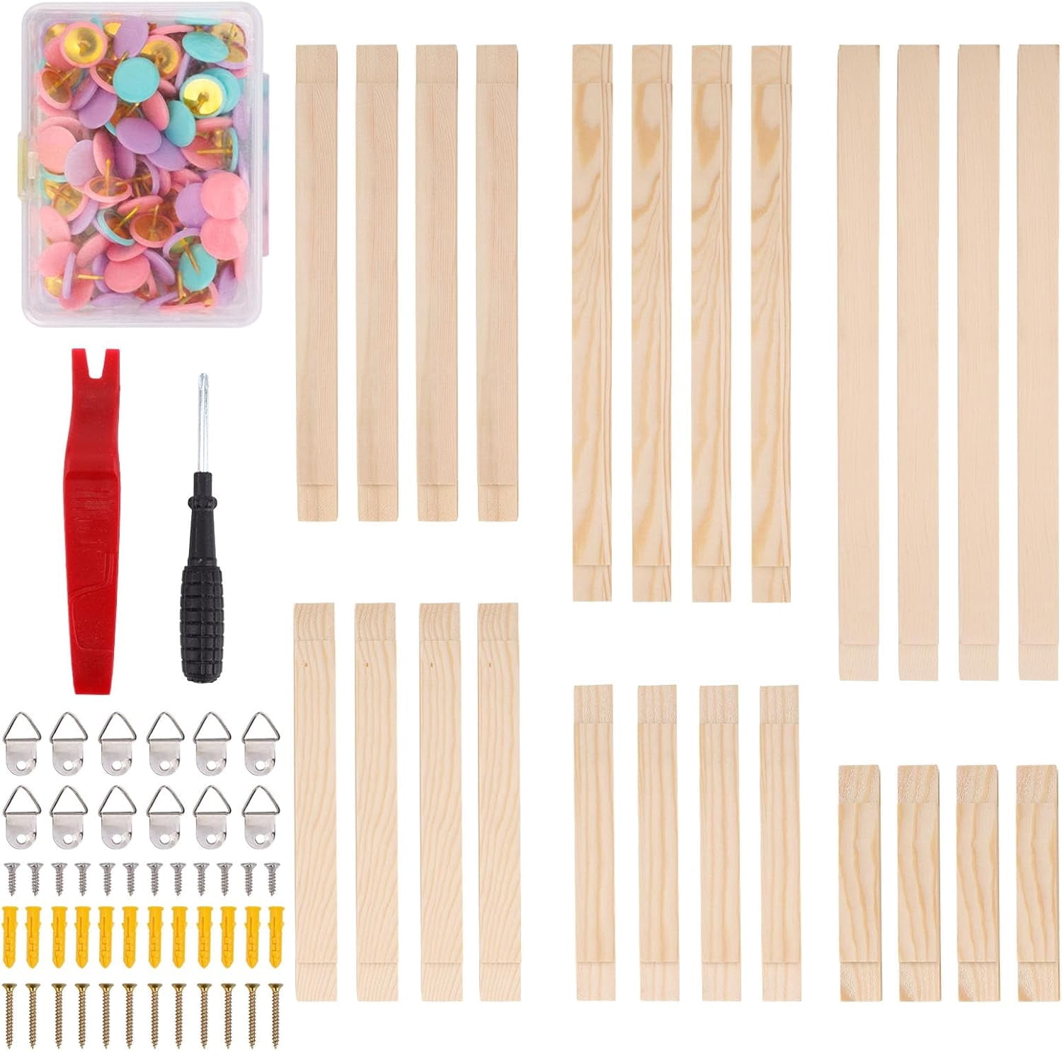 12‑Set Wooden Hoop Bars for Needlepoint – 6 Sizes with 100 Push Pins, Canvas Stretching Frame Kit for Cross Stitch, Quilting, Embroidery & Craft Art Supplies(C)