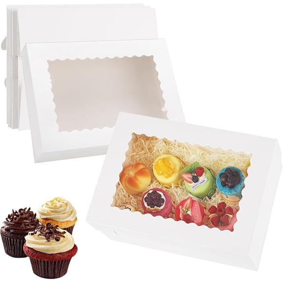 12 Sets 14x10x4 Inch White Bakery Boxes Half Sheet Cake Boxes with Window, Large Treat Boxes for Pastry Baking Cake Donuts Cupcake Pie Packaging