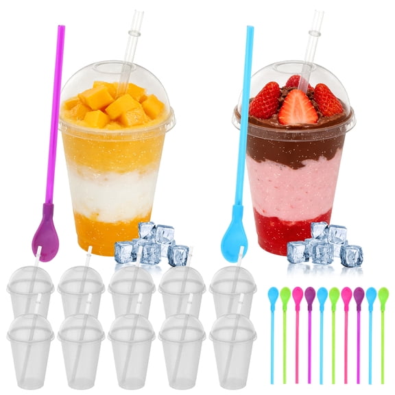 12 Sets-16 ozPlastic Cups With Dome Straw Slot Lids PET Crystal Clear Disposable Togo Cup BPA Free For Party Ice Cold Drinks Coffee Tea Parfait Dessert Smoothie Bubble Boba Fruit Milkshake Slush