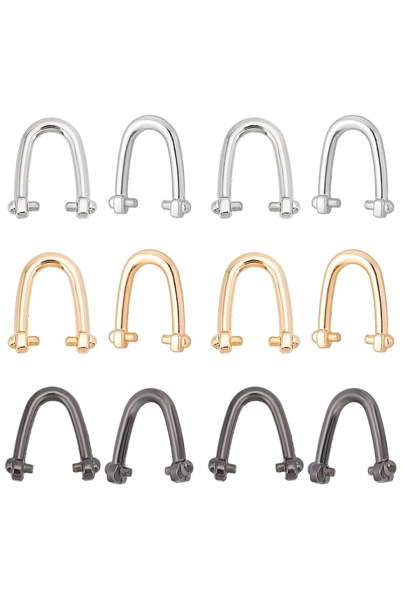 12 Sets 3 Colors Alloy Bag Side U Ring Hook DIY Bags Hardware Accessories Mixed Color 1.7~1.75x1.5~1.55x0.35~0.45cm 4 sets/color for DIY