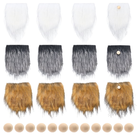 12 Sets 3 Colors Gnomes Beard Kit Christmas Gnome Beard and Nose White Brown Grey Fur Fabric Unfinished Wood Balls Decorations