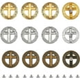 thumbnail image 1 of 12 Sets 3 Colors Leather Decoration Conchos Alloy Cross Pattern Buckles Flat Round Screw Back Hollow Decorative, 1 of 7