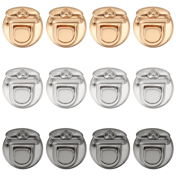 12 Sets 3 Colors Purse Lock Iron Snap Closure Buttons Purse Tuck Lock Clasp Metal Hardware Clip Clasp Buckles Bag Making Locks Snap Closure Latches