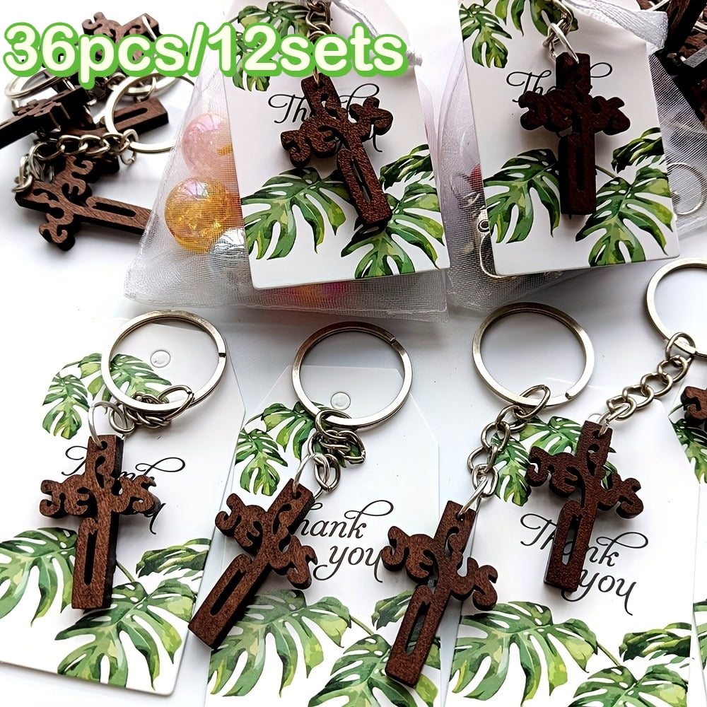 12 Sets/36 Pcs Cross Keychain, Wooden Cross Christian Gifts Bulk ...