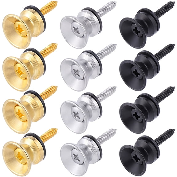 12 Sets 3Colors Guitar Strap Buttons Guitar Strap Locks Pins with Mounting Screws Metal End Pins Mushrooms Head Guitar Strap Lock Buttons Accessories