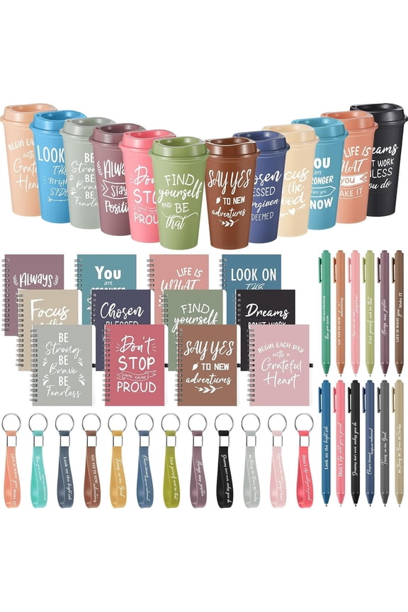 12 Sets/48 Pcs Employee Appreciation Baskets Bulk 16oz Inspirational Coffee Cup with Spiral Notebook, Pen & , Thank You Gifts for Staff, Teacher,Coworker, Team (Morandi Color)