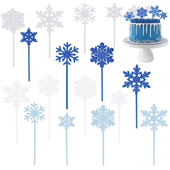 12 Sets 48Pcs Snowflake Cake Topper Bulk Christmas Cupcake Toppers Plastic Blue White Xmas Winter Holiday Dessert Cakes Topper