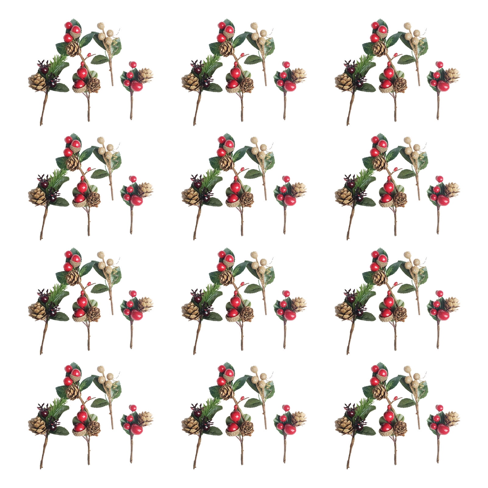 12 Sets(60Pcs) Red Berries Pine Cones Artificial Flowers - Plastic Dried Flower Card Accessories for Gift Package Wedding Party Holiday DIY Decorations