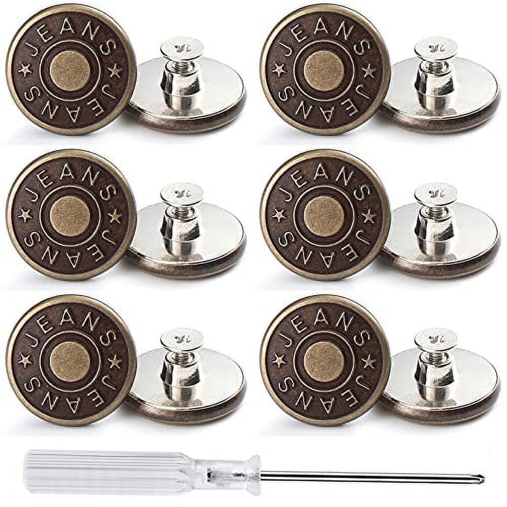 ZHIYONZEE 12 Sets Adjustable Buttons for Jeans, 20mm No Sew Instant Metal Buttons, Removable Jean Buttons Replacement Repair Kit with Threads Rivets
