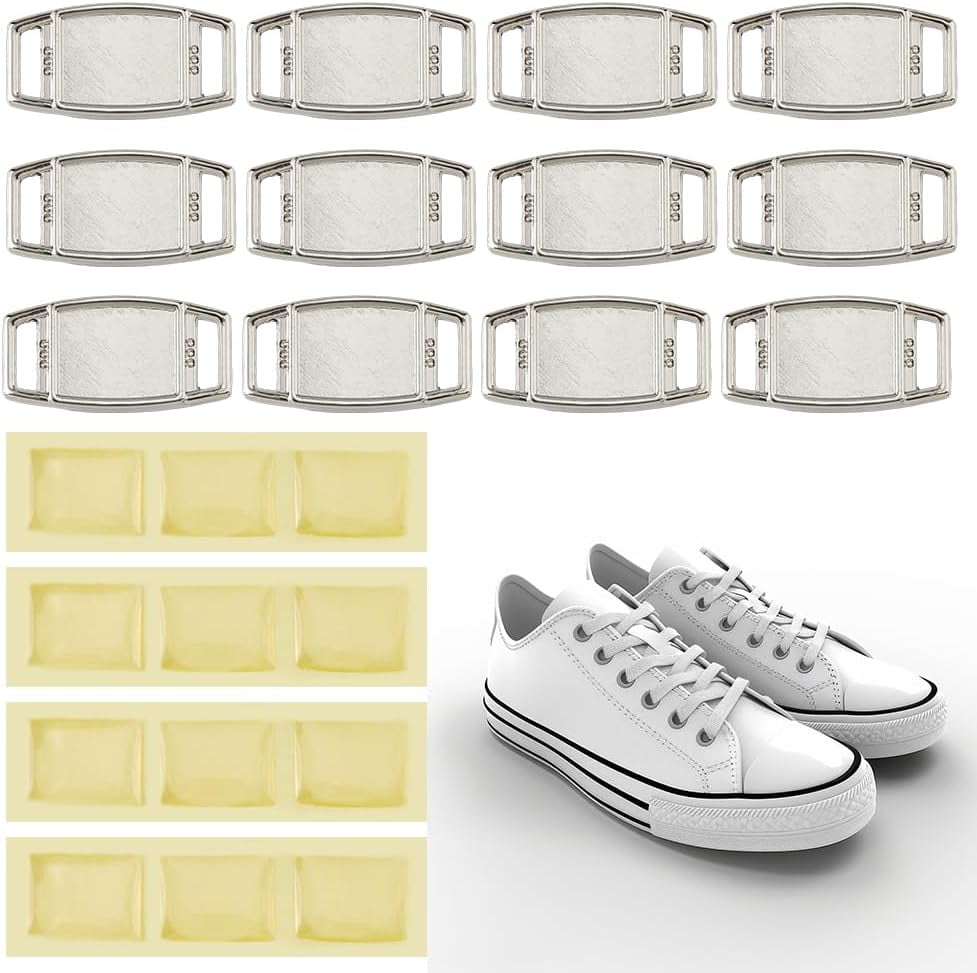 12 Sets Alloy Shoes Accessory Metal Shoelace Tag Shoelace Charms Shoelace Decoration for Sneakers Blank Shoelace Decoration Charm for DIY Shoelace Tag 3x1.55cm