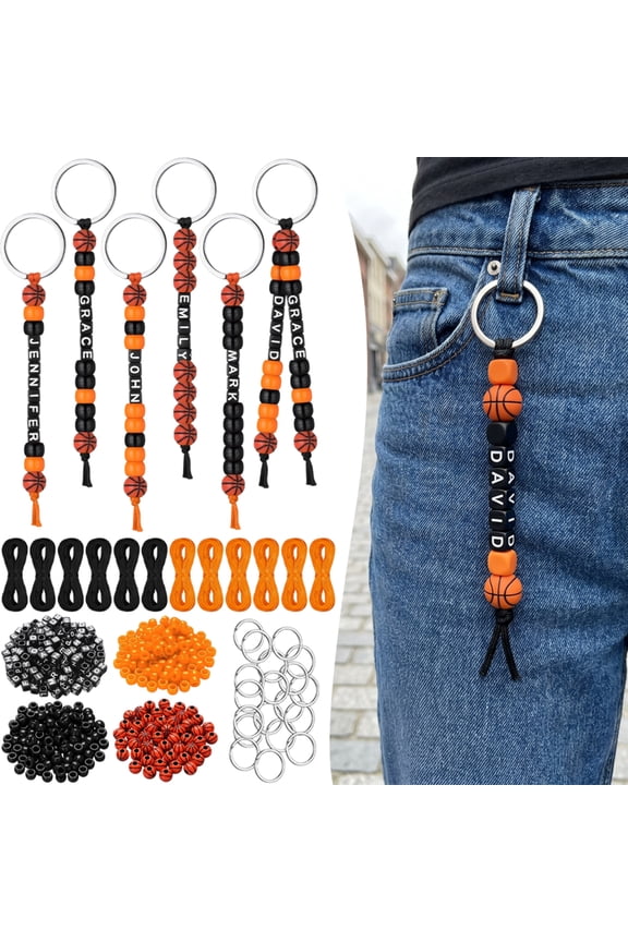 12 Sets Basketball DIY Keychain Making Kit, Sports Inspirational Beaded Keychain Craft Supplies with Letter Beads for Basketball Theme Party Favors, Gifts & Decor