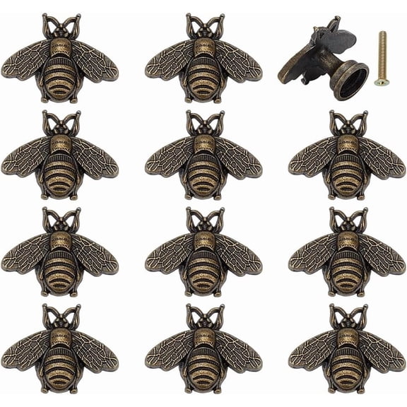 12 Sets Bee Cabinet Knobs Vintage Drawer Knobs Bee Shape Hardware Knob Animal Drawer Pulls Decorative Alloy Cabinet Handles Knob Creative Craft