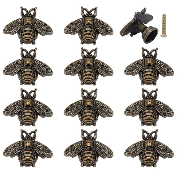 12 Sets Bee Cabinet Knobs Vintage Drawer Knobs Bee Shape Hardware Knob Animal Drawer Pulls Decorative Alloy Cabinet Handles Knob