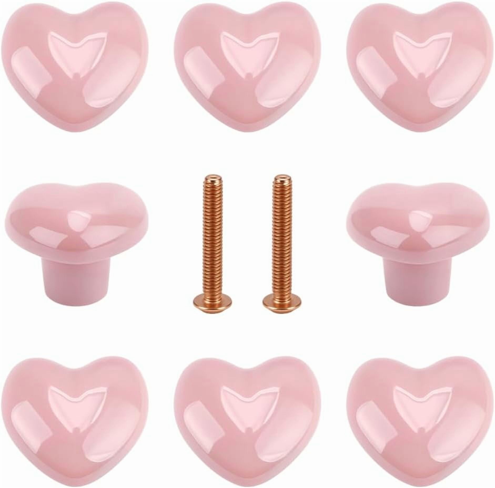 12 Sets Cabinet Knobs 1.59 Inch Pink Heart Kitchen Dresser Knobs Drawer Knob Cabinet Hardware Ceramic Knob for Home Cupboard Wardrobe Bathroom Hardware for DIY