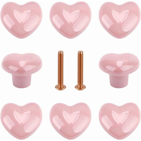 12 Sets Cabinet Knobs 1.59 Inch Pink Heart Kitchen Dresser Knobs Drawer Knob Cabinet Hardware Ceramic Knob for Home Cupboard Wardrobe Bathroom Hardware for DIY