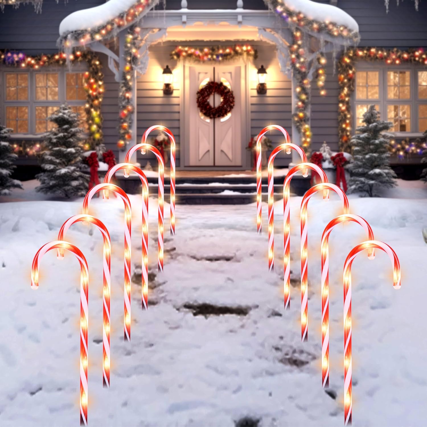 12 Sets Christmas Candy Cane Pathway Markers Lights, 12” Christmas