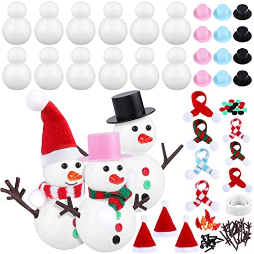 12 Sets Christmas Snowman DIY Craft Kit Build Snowman Making Set Model Foam Kids Christmas Gift Winter Game for Christmas Holiday Party Home Supplies