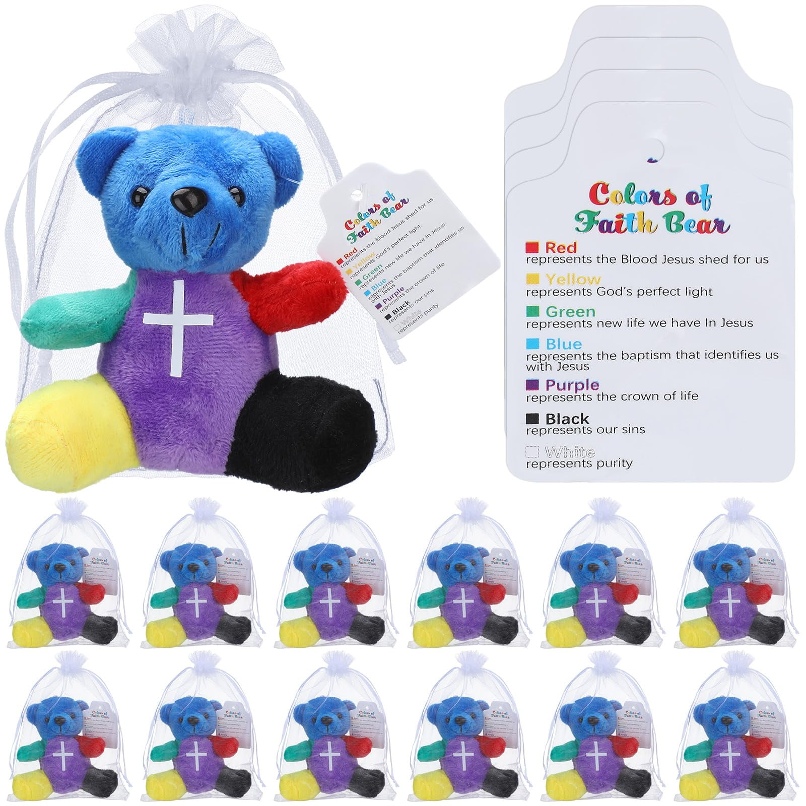 12 Sets Color Of Faith Stuffed Bears 4.2'' Religious Mini Plush Bears
