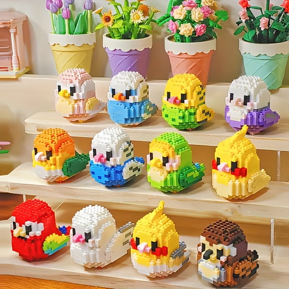 12 Sets DIY Mini Bird Micro Building Blocks, Bird Toys For Kids, Cute Cartoon Home Desktop Decor, Parent-Child Activity Classroom Rewards, Stress-Relief Puzzle, Christmas, Holiday, Birthday Gifts