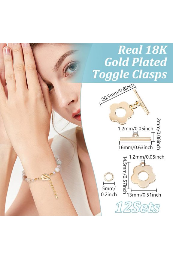12 Sets Flower Toggle Clasps T Bar Clasp Sets Brass Toggle Jewelry Clasps with Jump Rings for Necklace and Bracelets Jewelry Making