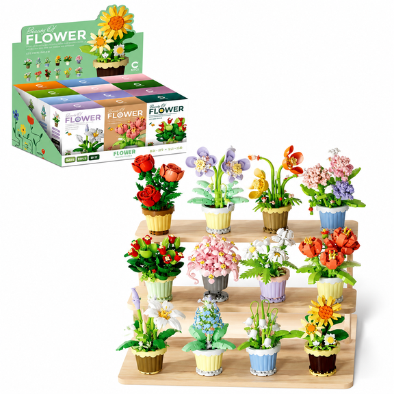 12 Sets Garden Building Blocks Gift Box Set, Diy Miniature Building Block Puzzle, Cute Mini Rose Sunflower Flower Decoration, Ideal Thanksgiving, Halloween, and Christmas Gifts for Family and Friends