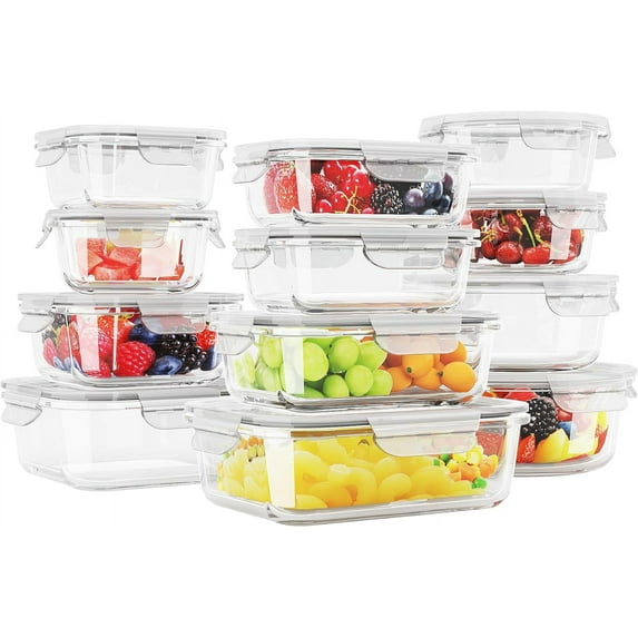 12 Sets Glass Food Storage Containers with Lids, Glass Meal Prep Containers, Airtight Glass Bento Boxes, BPA Free & Leak Proof, Pantry Kitchen Storage(12 lids & 12 Containers) - Deep Blue