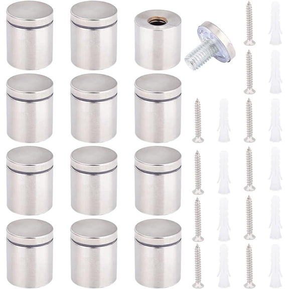 12 Sets Glass Standoff Screws 304 Stainless Steel Standoff Mounting Screws 30x25mm Wall Sign Standoff Mounting Hardware Metal Standoff Pins for Hanging Picture Frame Glass Posters Mirrors White