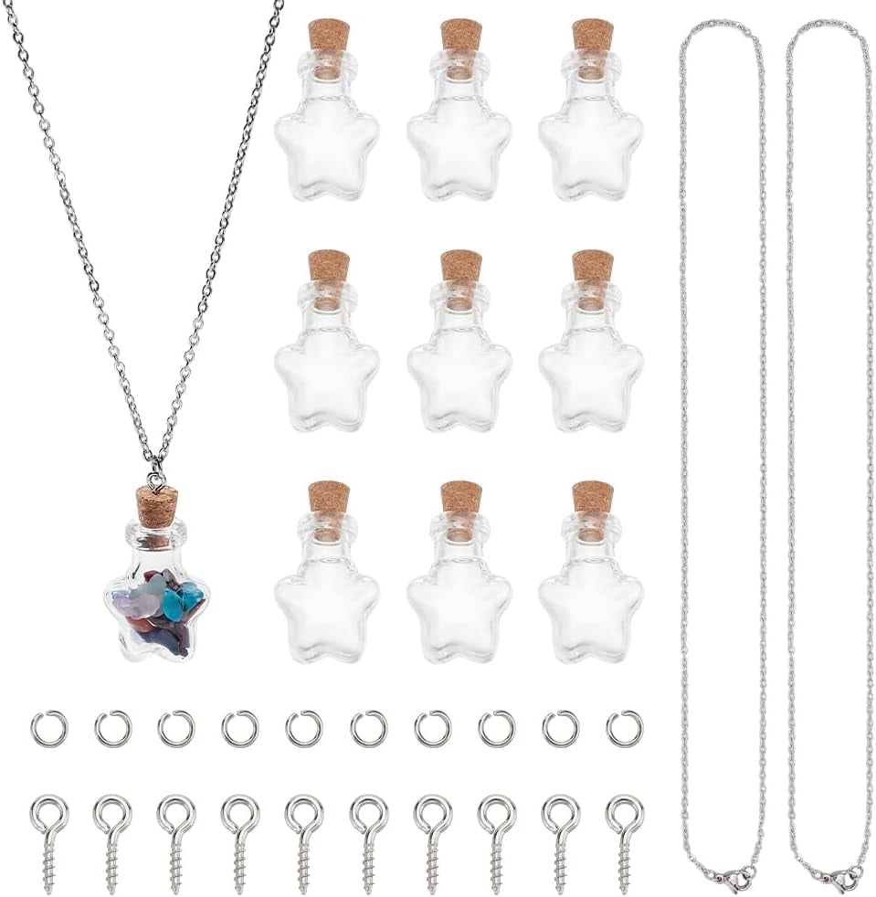 10Pcs Square Shape Mini Glass Bottles Essential Oil Bottle Perfume Bottle Wish Bottles Necklace Decorative Pendant
