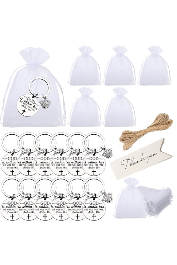12 Sets Inspirational Crown Keychain Gift Set, Metal Keychain with Organza Bags, Thank You Tags & Rope, Bulk Appreciation Gifts for Women Birthday Graduation