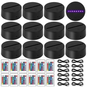 12 Sets LED Lamp Base, Dimmable LED Night Light Display Base with Remote Control, 16 Colors 4 Modes, Battery or USB Cable Powered Night Lamp Plastic Base for Acrylic Resin Glass for Home Restaurant
