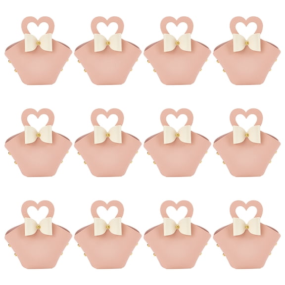 12 Sets Leather Bowknot Gift Boxes with Handle 6.3x4.9x2inch Pink Reusable Mini Handbag Treat Box Wedding Candy Gift Bags with Heart-shape