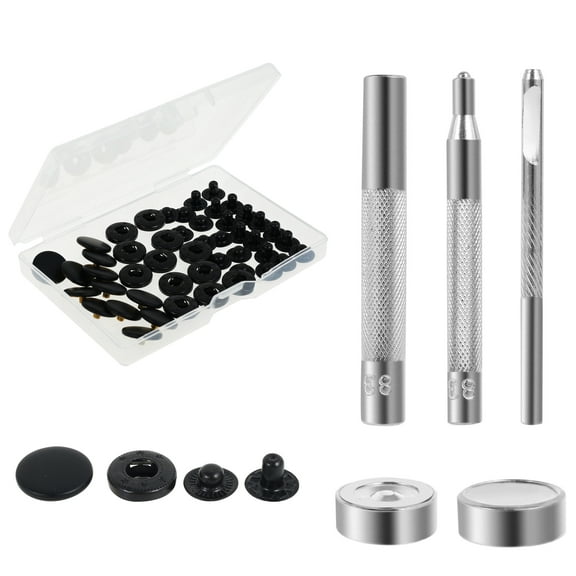 12 Sets Leather Snap Fasteners Kit 0.6inch Metal Snap Buttons Kit with 4 Installation Tools Rustproof DIY Snap Button Set Leather Buckles for Clothes Jackets DIY Crafts