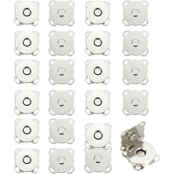 12 Sets Magnetic Snap Buttons, 18 mm Plum Blossom Sewing on Snaps Closures, Clasp Buttons Fasteners for Sewing Leather Purse Clothes DIY Craft, Silver Tone