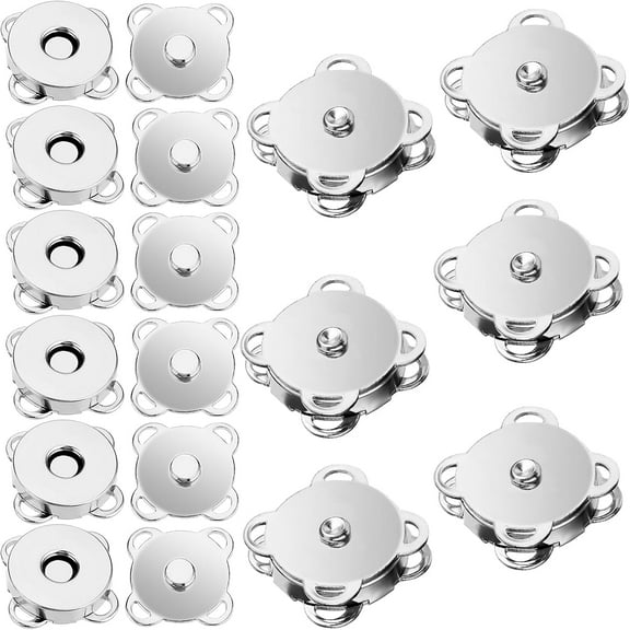 12 Sets Magnetic Snaps Buttons, Plum Blossom Hidden Invisible Snap Closures 14mm Sew-On Fastener Clasps for Yarn Leather Purses Bag Clothes Handbags DIY Craft (Silver)