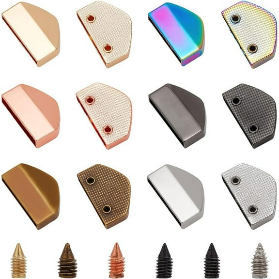 12 Sets Metal Belt Buckle End Tips 6 Colors 1 Inch Webbing Zipper Tips Strap End Head with Screws Bag Zip Decorative Clip Buckles