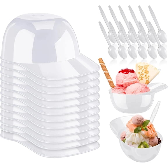 12 Sets Mini Baseball Helmet Ice Cream Snack Bowls 8 Oz with Disposable Taster S