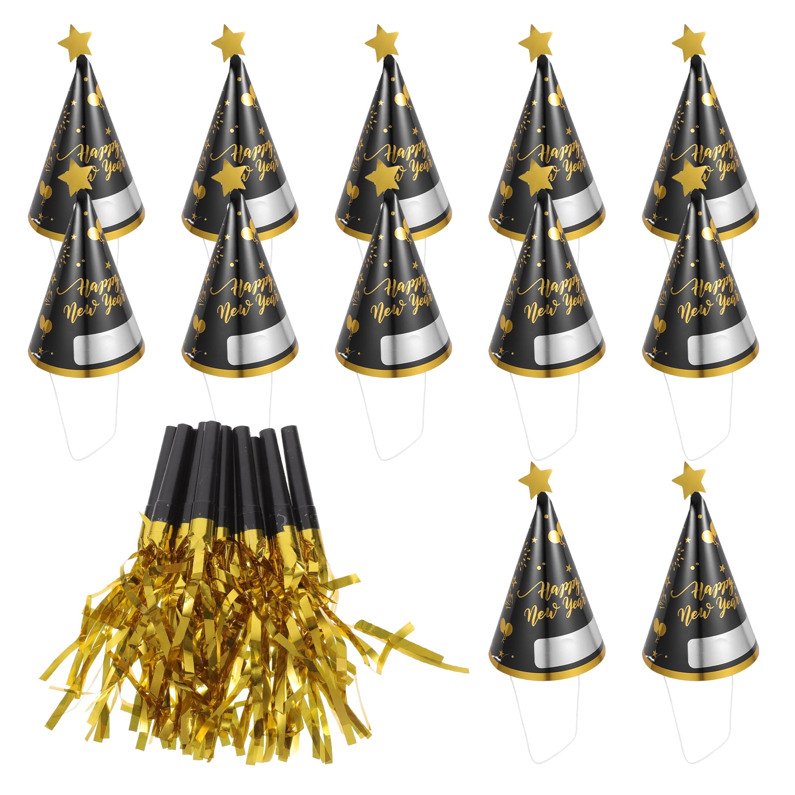 Masteelf New Year Party Hats Writable and Decorative for Adults Multi Color Cardboard PVC Party Supplies 12 Sets