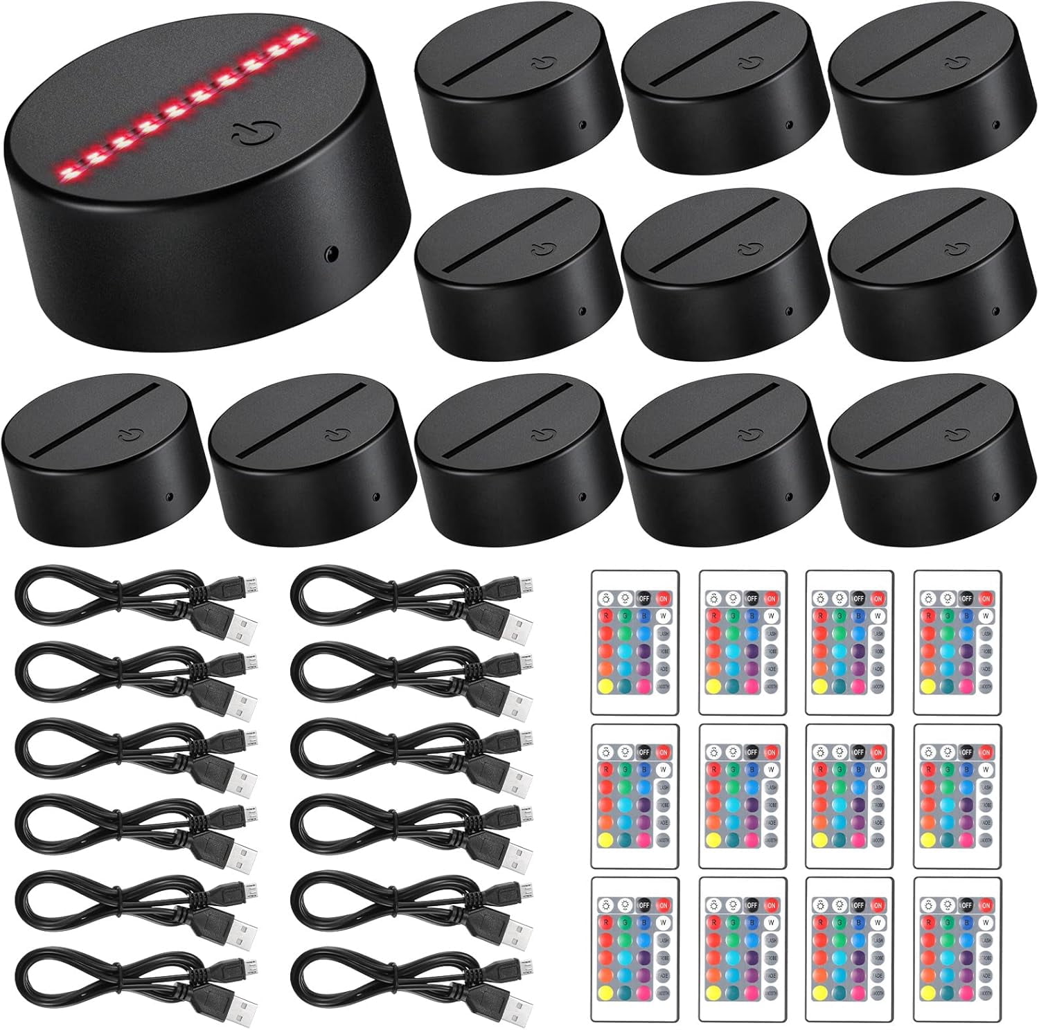 12 Sets Night LED Light Lamp Base 16 Colors LED Light Display Base with ...