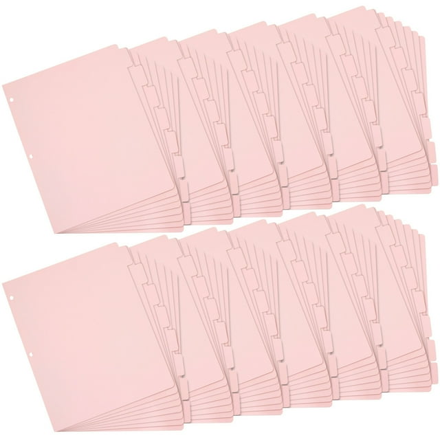 12 Sets Pink 8 Tab Dividers for 3 Ring Binder, Paper Binder Separators with Tabs, Bulk Pack of