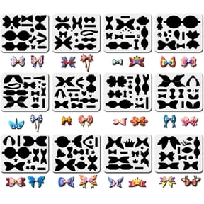 12 Sets Plastic Bows Tie Making Template 9.8x7.8inch Single Horn Horse Mermaids Crowns Butterflies Deer Style Bows Stencil for DIY