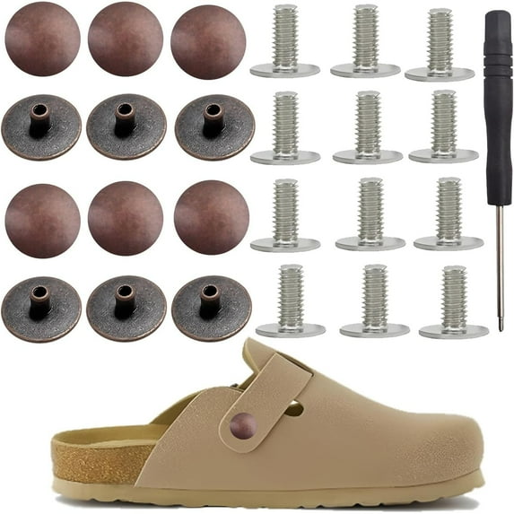 12 Sets of Replacement Rivets for Suede Cork Clog Potato Shoes with Screwdriver, Round Replace Rivet Buttons fit for Boston Footbed Clogs Strap Repair Parts Women Men