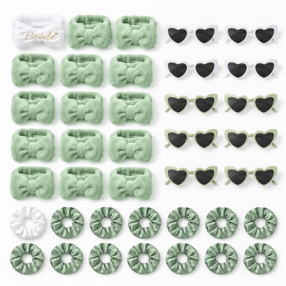 12 Sets Sage Green Bachelorette Party Favors Kit, Bridal Spa Headbands Hair Scrunchies and Heart Sunglasses Set for Bride Tribe, Bridal Shower, Engagement Celebration and Wedding Party Supplies